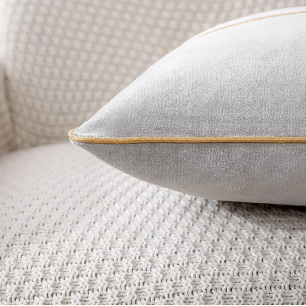 Luxury Home | Elegant Grey & Ivory Color Block Soft Velvet Throw Pillow Cover
